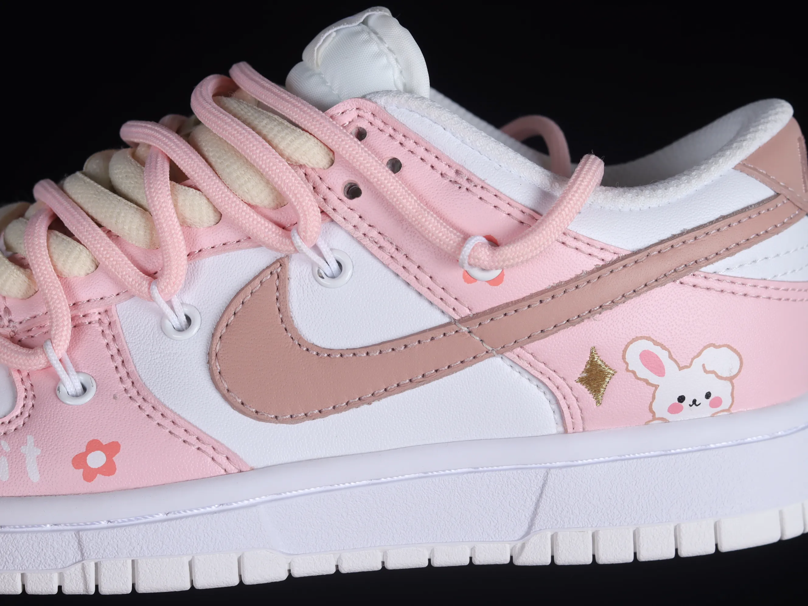 All categories Nk SB Dunk series Nk SB Dunk Low low-top sneakers Nk Dunk Low Year of the Rabbit limited edition Cute girly pink customized version of deconstructed strap casual sneakers DH9765-100